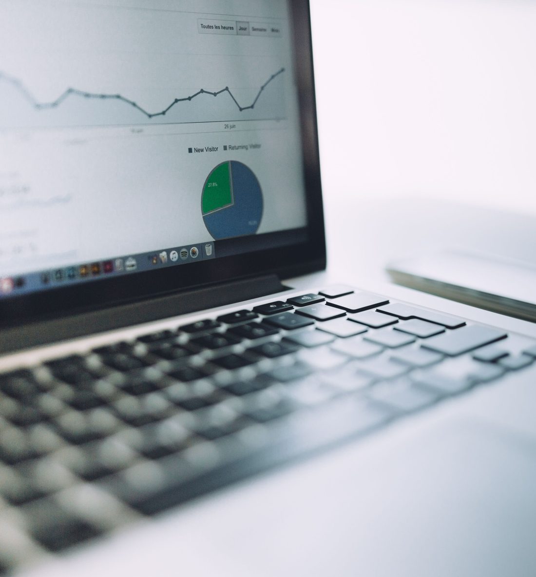 A laptop showing business charts